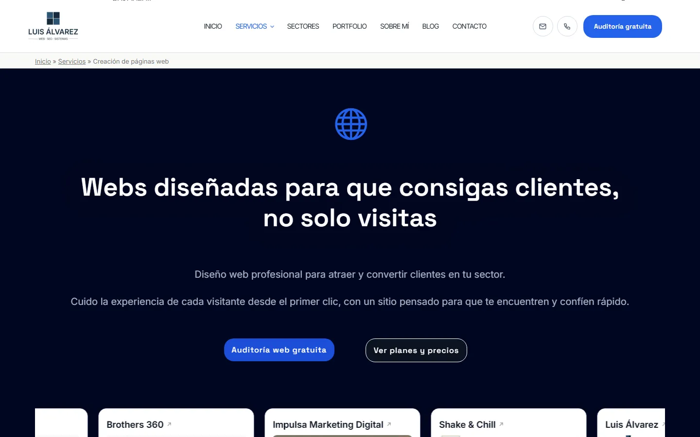 Antes: la página de diseño web