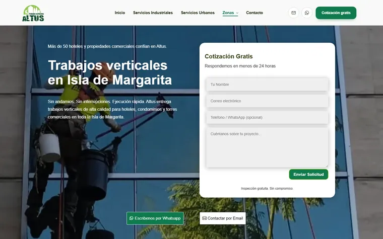 Una página por zona: Isla de Margarita, con su propio mensaje y su formulario.