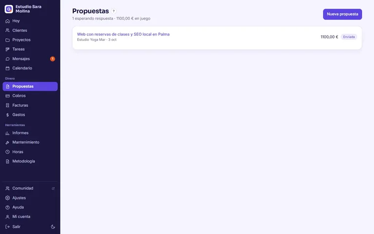 Propuestas: El cliente la acepta desde un enlace, sin papeles.