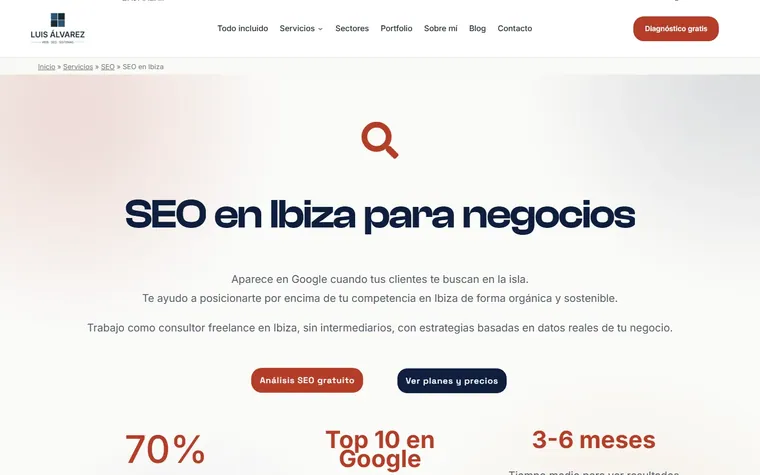 Una zona: SEO en Ibiza: Cuelga del servicio de SEO y habla del mercado de la isla.