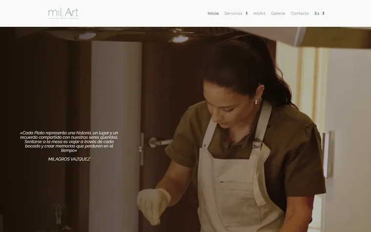 Portada: La cocina en primer plano y una frase de la chef.