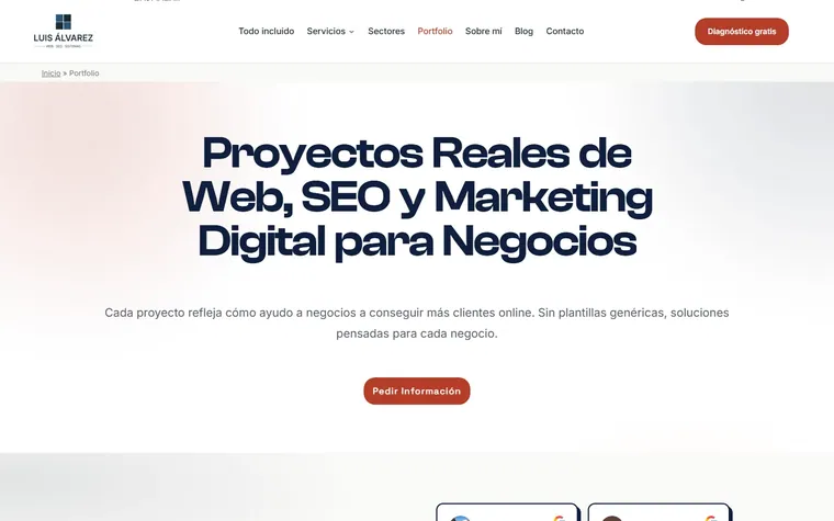 El portfolio: Proyectos reales, con filtro por tipo de trabajo.