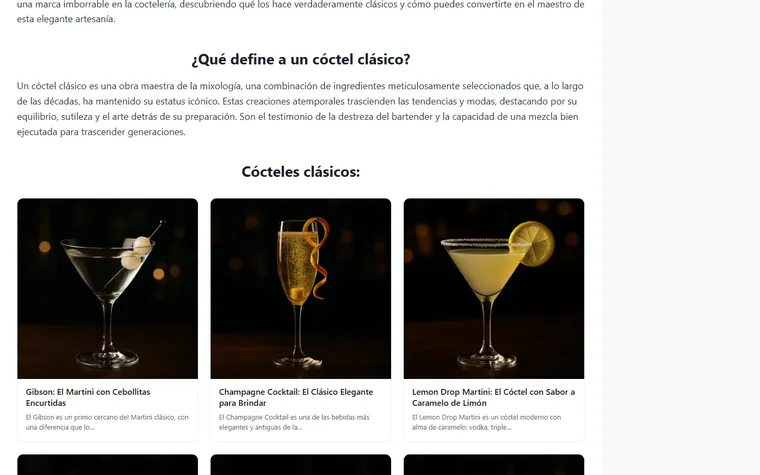 Una página por categoría: Los cócteles clásicos, explicados y con todas sus recetas.